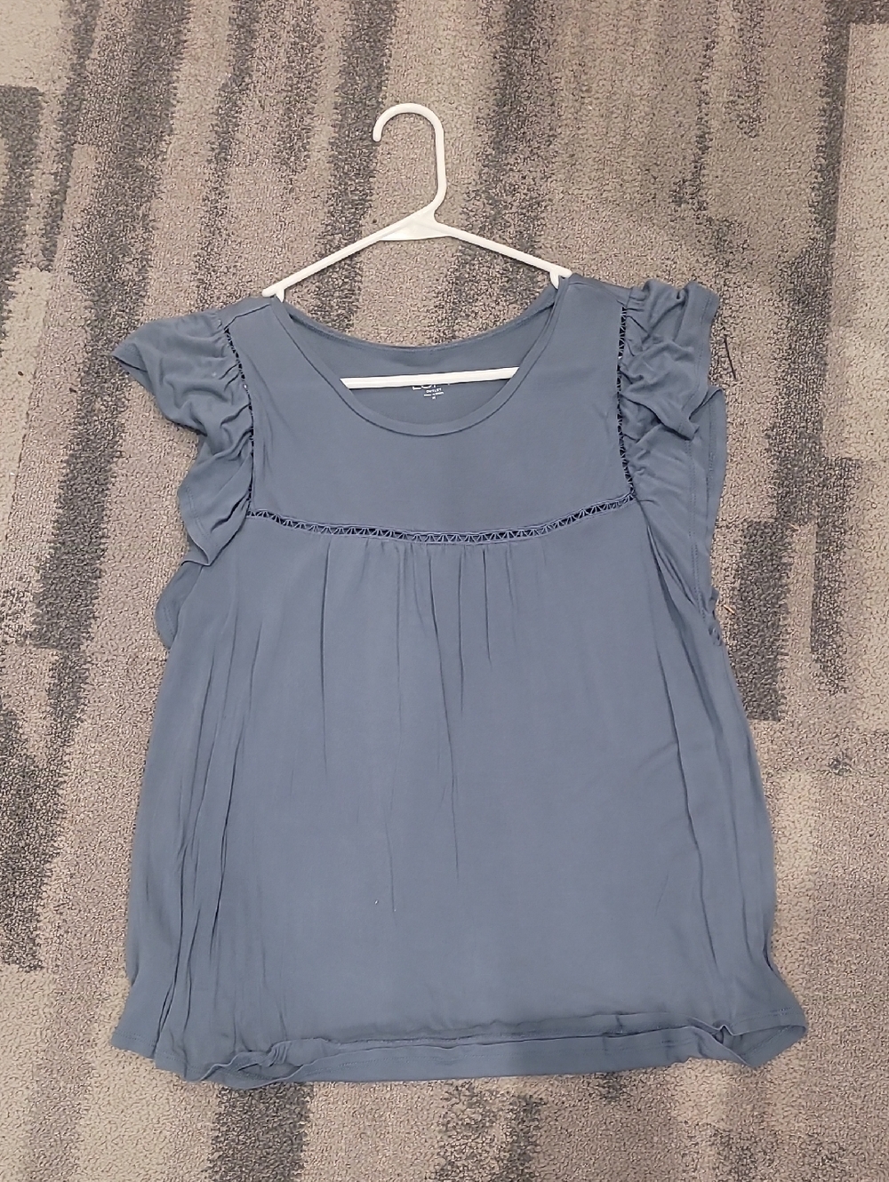 LOFT Dusty Blue Ruffle Sleeve Peasant Top